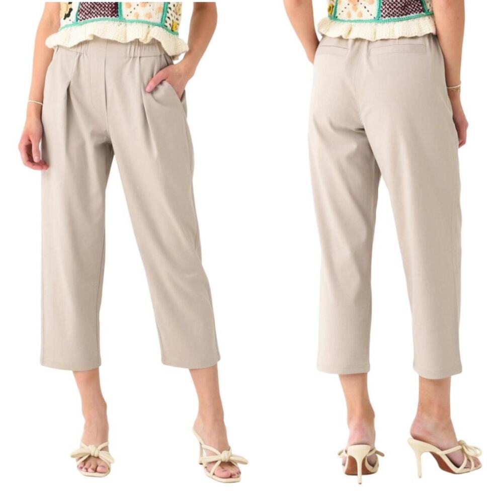 Brochu Walker Fiera Gray Cropped Straight Leg Pull-On Pleated Twill Pants Size L